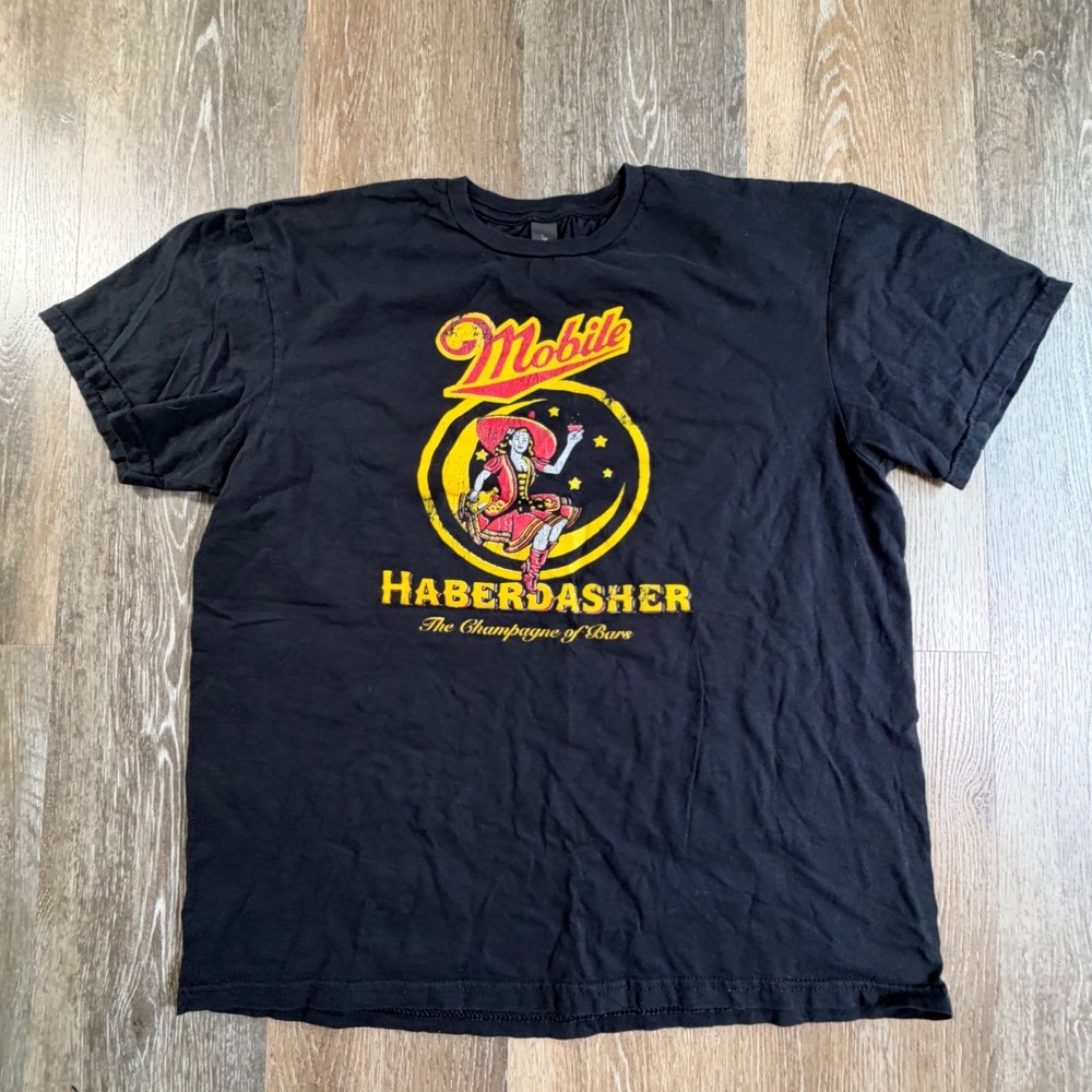 Gildan T-Shirt Mens Large Black Mobile Haberdasher Graphic Short Sleeve Tee